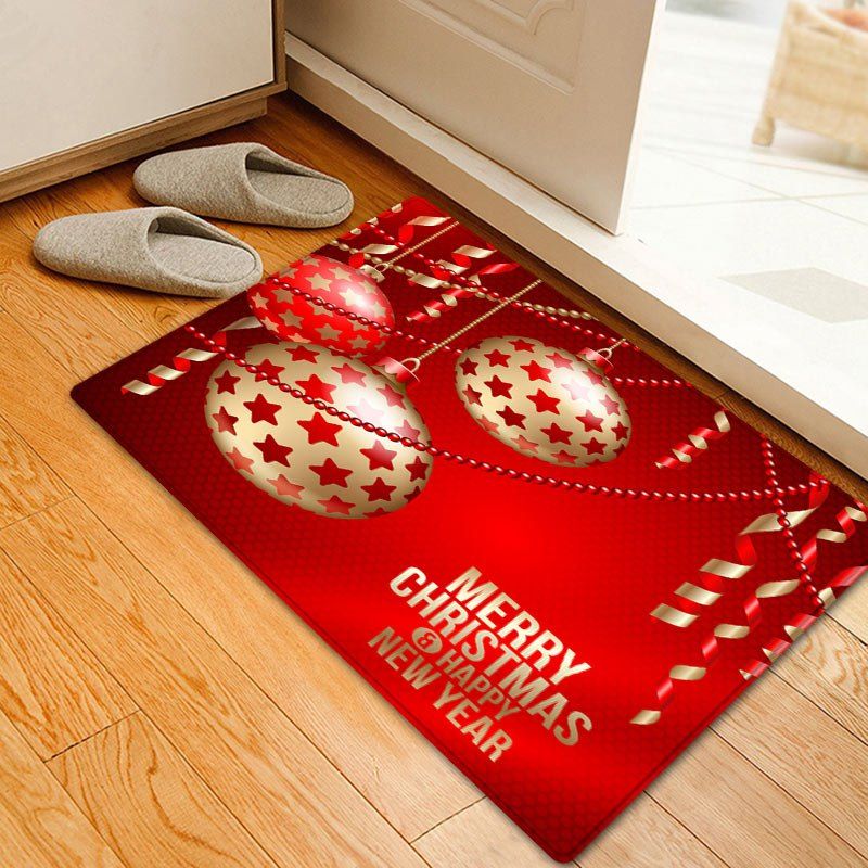 

Christmas Stars Baubles Pattern Anti-skid Water Absorption Area Rug, Red