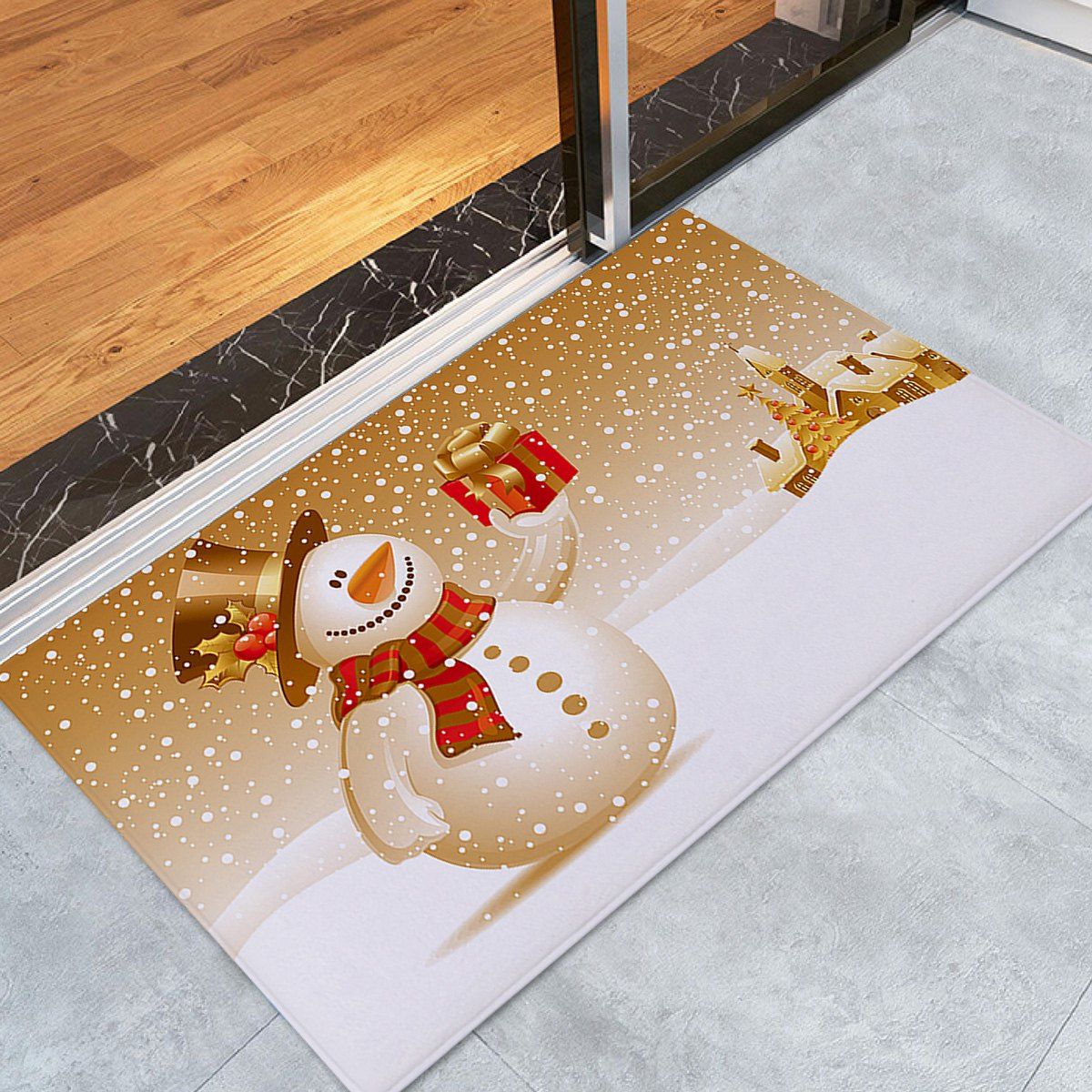 

Christmas Snowman Print Coral Fleece Skidproof Bath Mat, Colormix