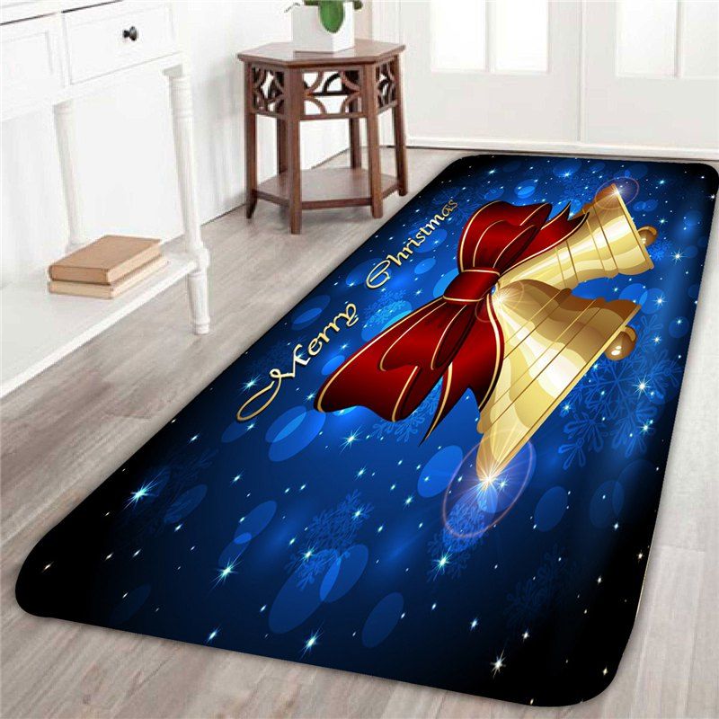 

Christmas Bowknot Bells Patterned Indoor Area Rug, Blue and gold