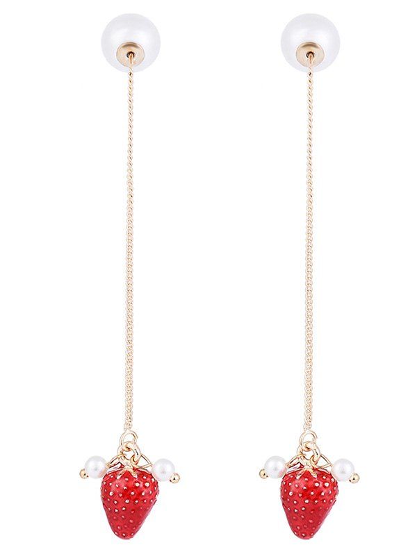 

Faux Pearl Chain Fruit Strawberry Earrings, Red
