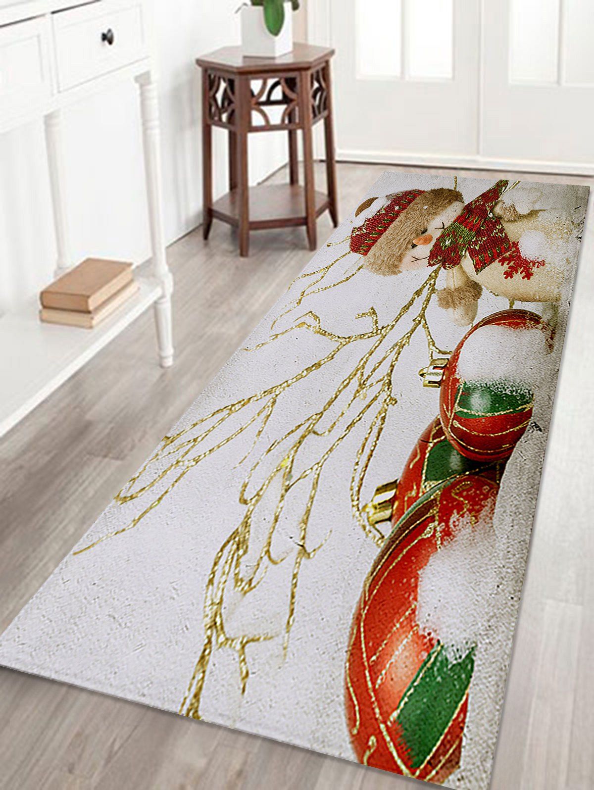 

Christmas Snowman Print Coral Fleece Antislip Bath Mat, White