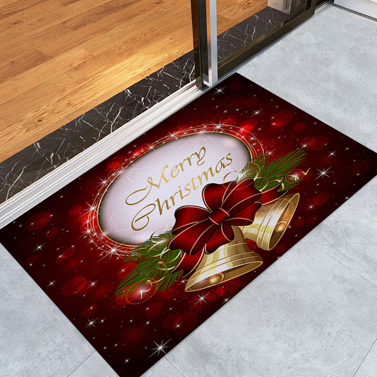 

Christmas Bells Printed Nonslip Fleece Bath Mat, Dark red