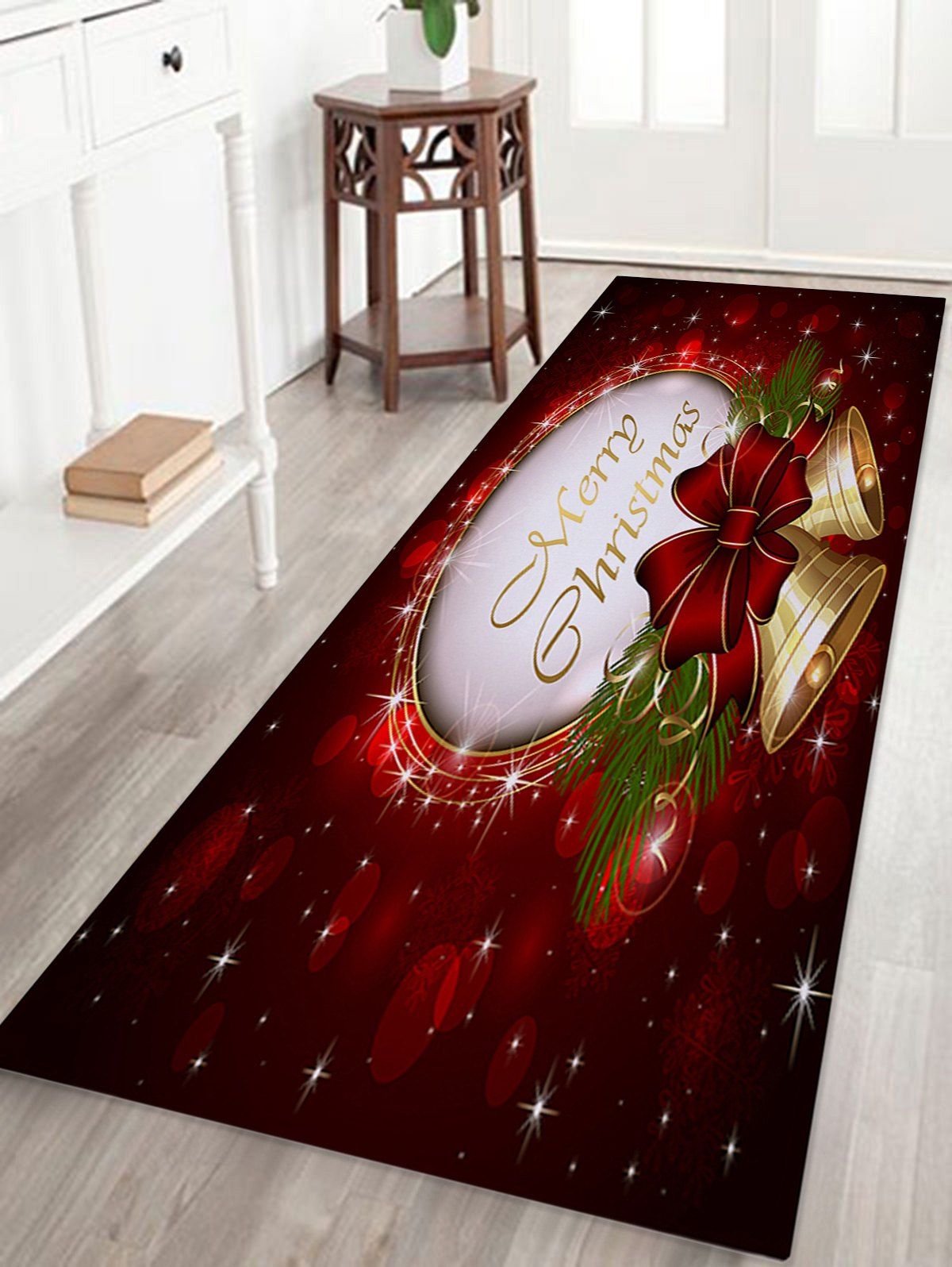 

Christmas Bells Printed Nonslip Fleece Bath Mat, Dark red