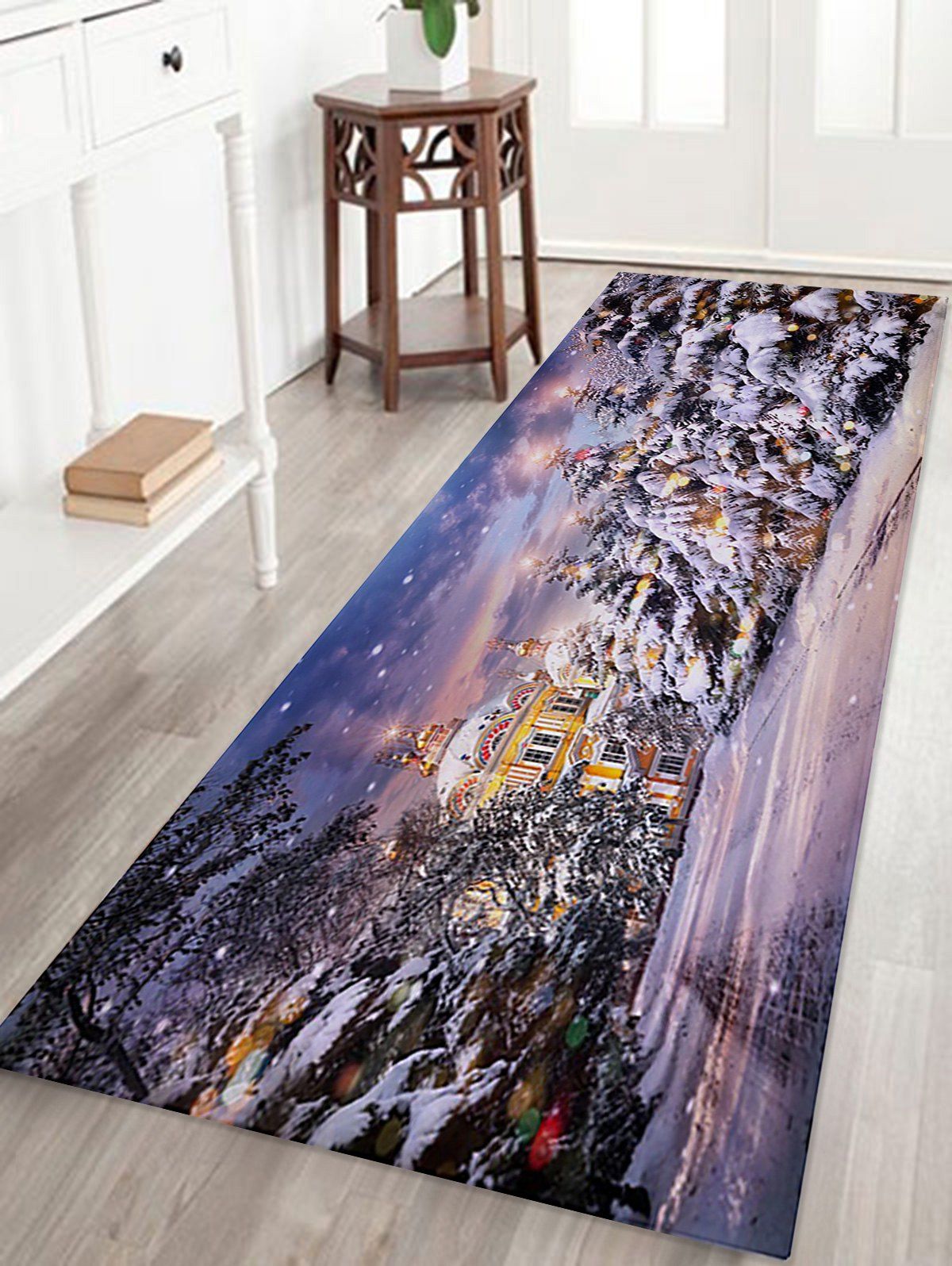 

Christmas Castle Snow Tree Print Fleece Nonslip Bath Rug, Colormix