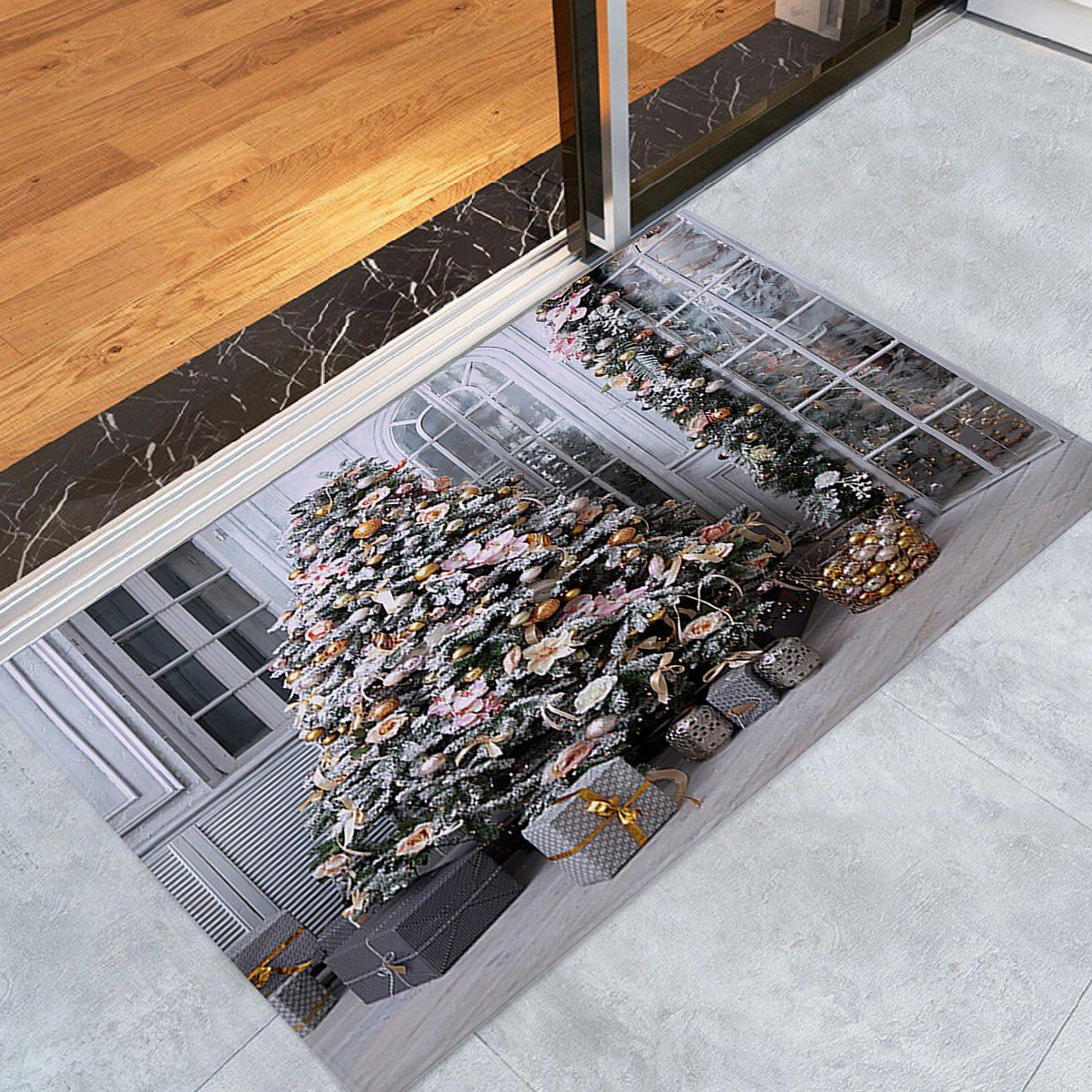 

Christmas Tree Print Skidproof Coral Fleece Bath Rug, Gray