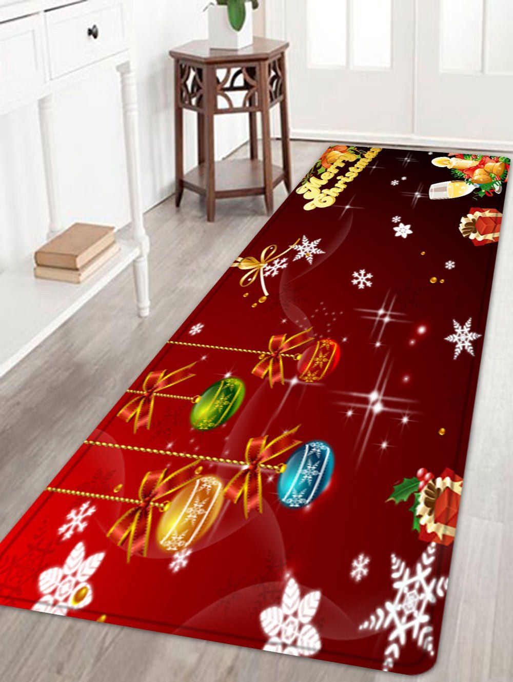 

Christmas Baubles Letters Pattern Anti-skid Water Absorption Area Rug, Red