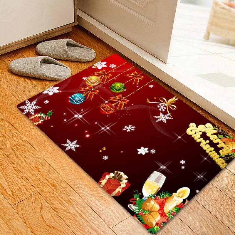 

Christmas Baubles Letters Pattern Anti-skid Water Absorption Area Rug, Red