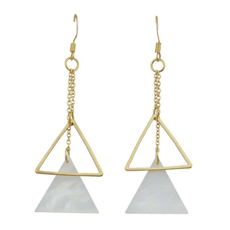 

Triangle Alloy Chain Hook Earrings, White