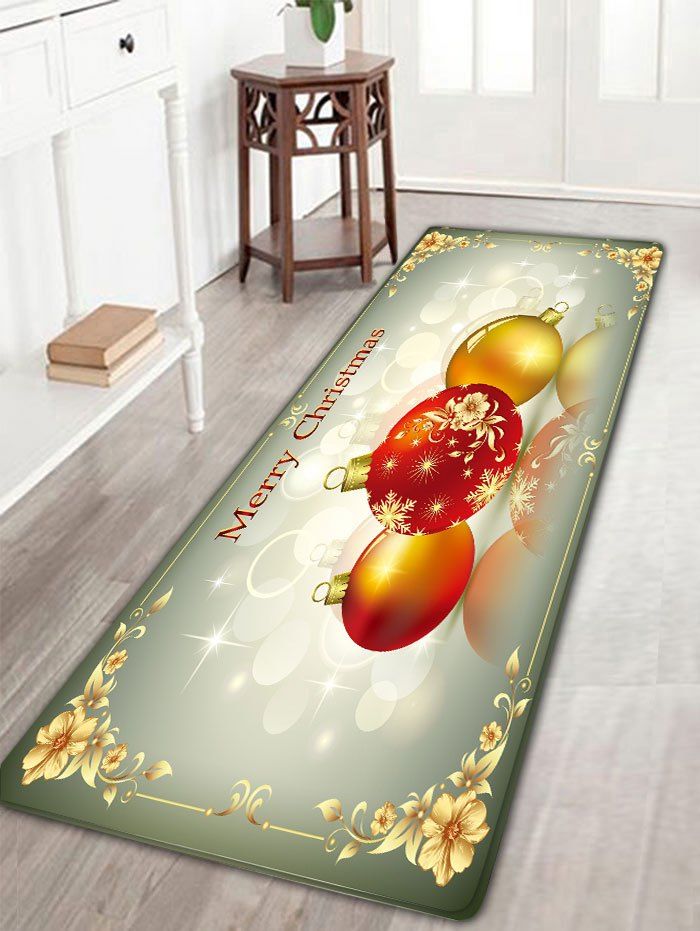 

Flannel Nonslip Christmas Balls Print Bath Mat, Colormix