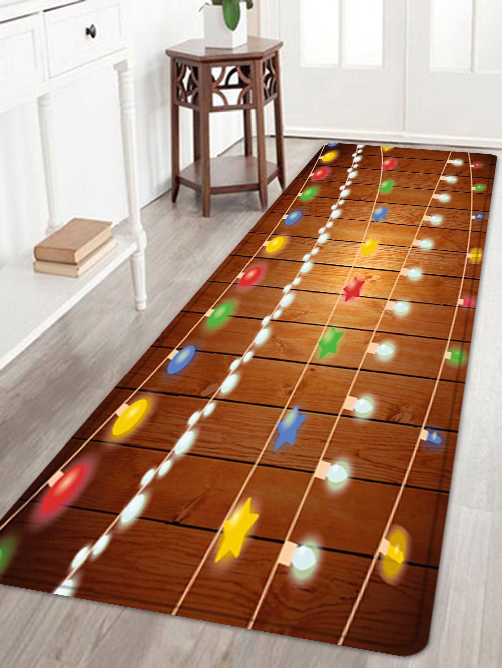 

Christmas String Lights Pattern Anti-skid Water Absorption Area Rug, Colormix
