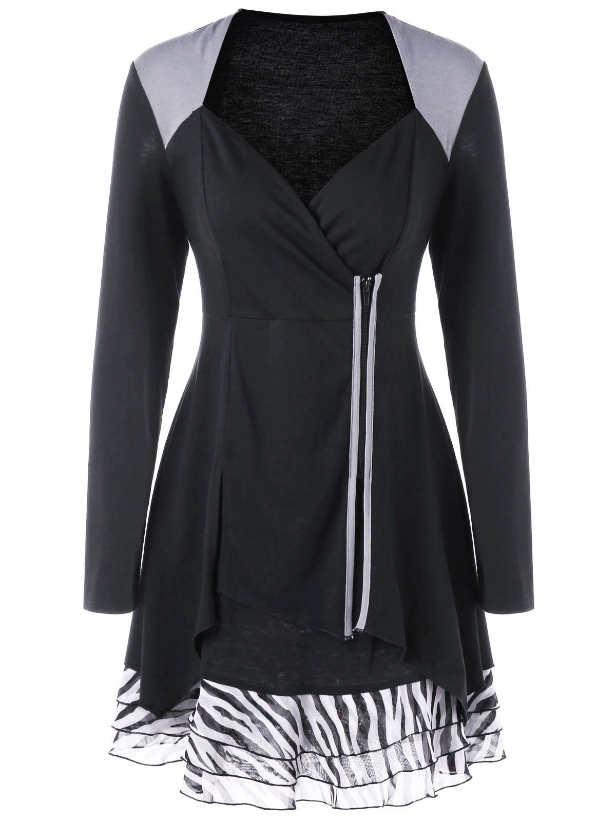 

Sweetheart Neck Long Sleeve Layered Dress, Black