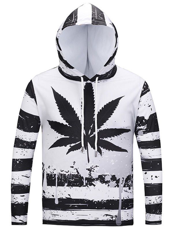 

Stripe Leaf Print Hooded Tee