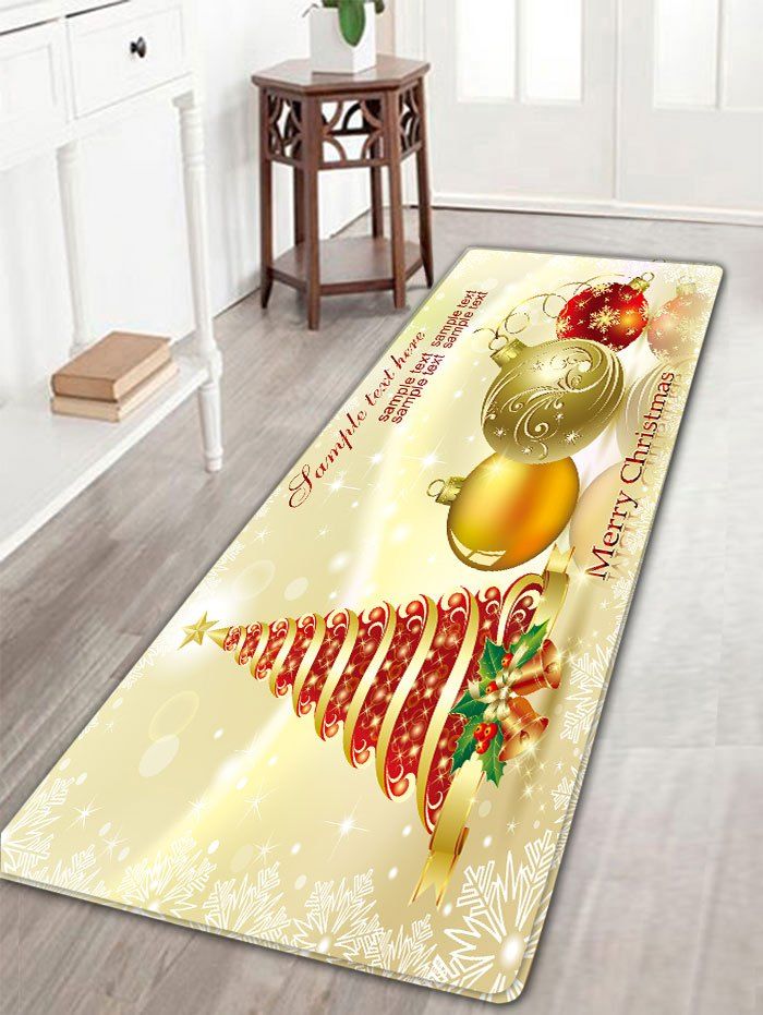 

Christmas Tree and Balls Print Flannel Antiskid Bath Mat, Light yellow