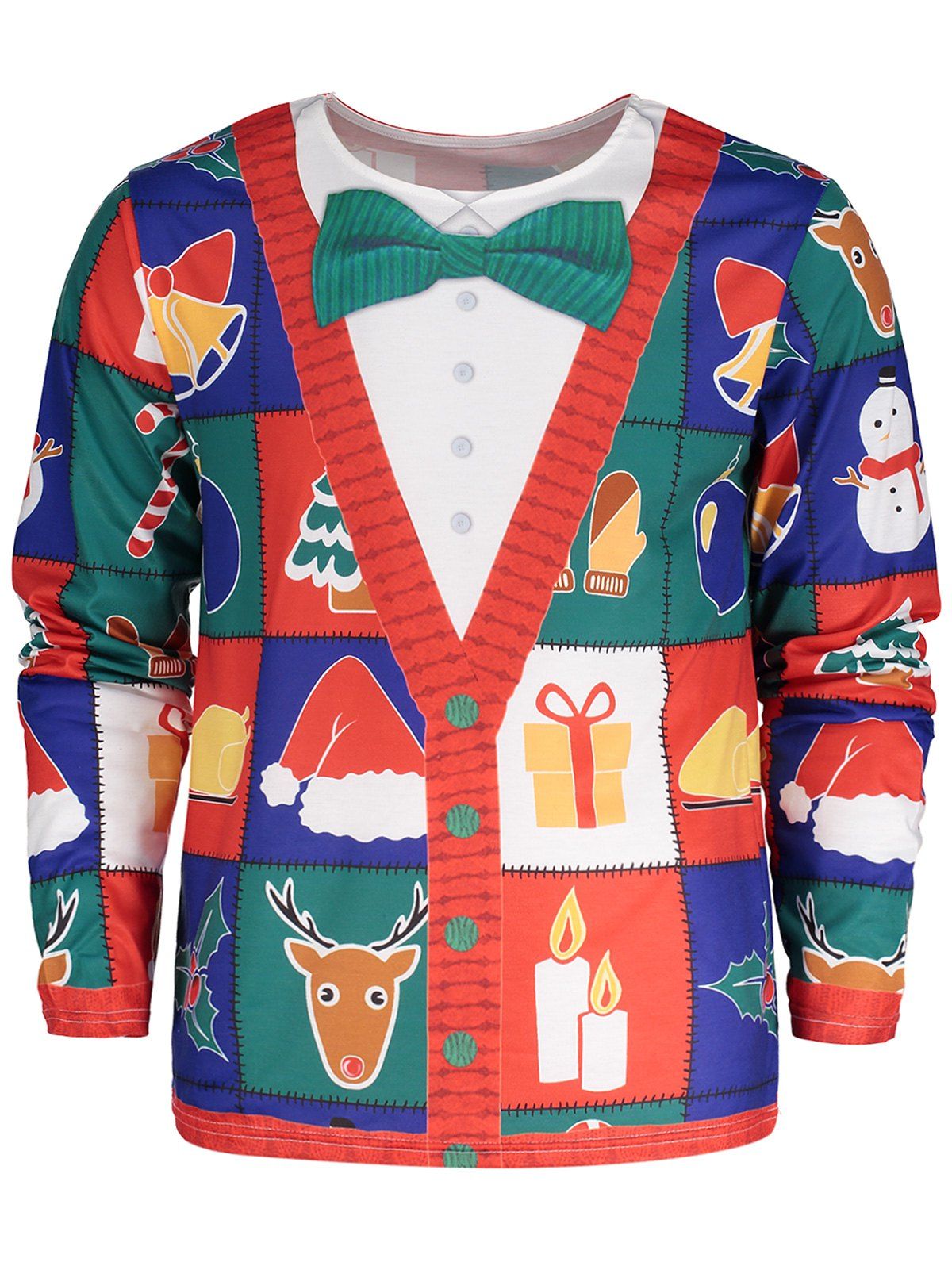 

Bowknot Tie Cardigan Print Santa Christmas T-shirt, Colormix