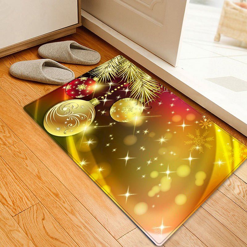 

Christmas Balls Snowflake Pattern Anti-skid Water Absorption Area Rug, Golden