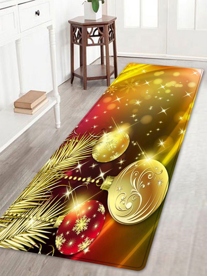 

Christmas Balls Snowflake Pattern Anti-skid Water Absorption Area Rug, Golden