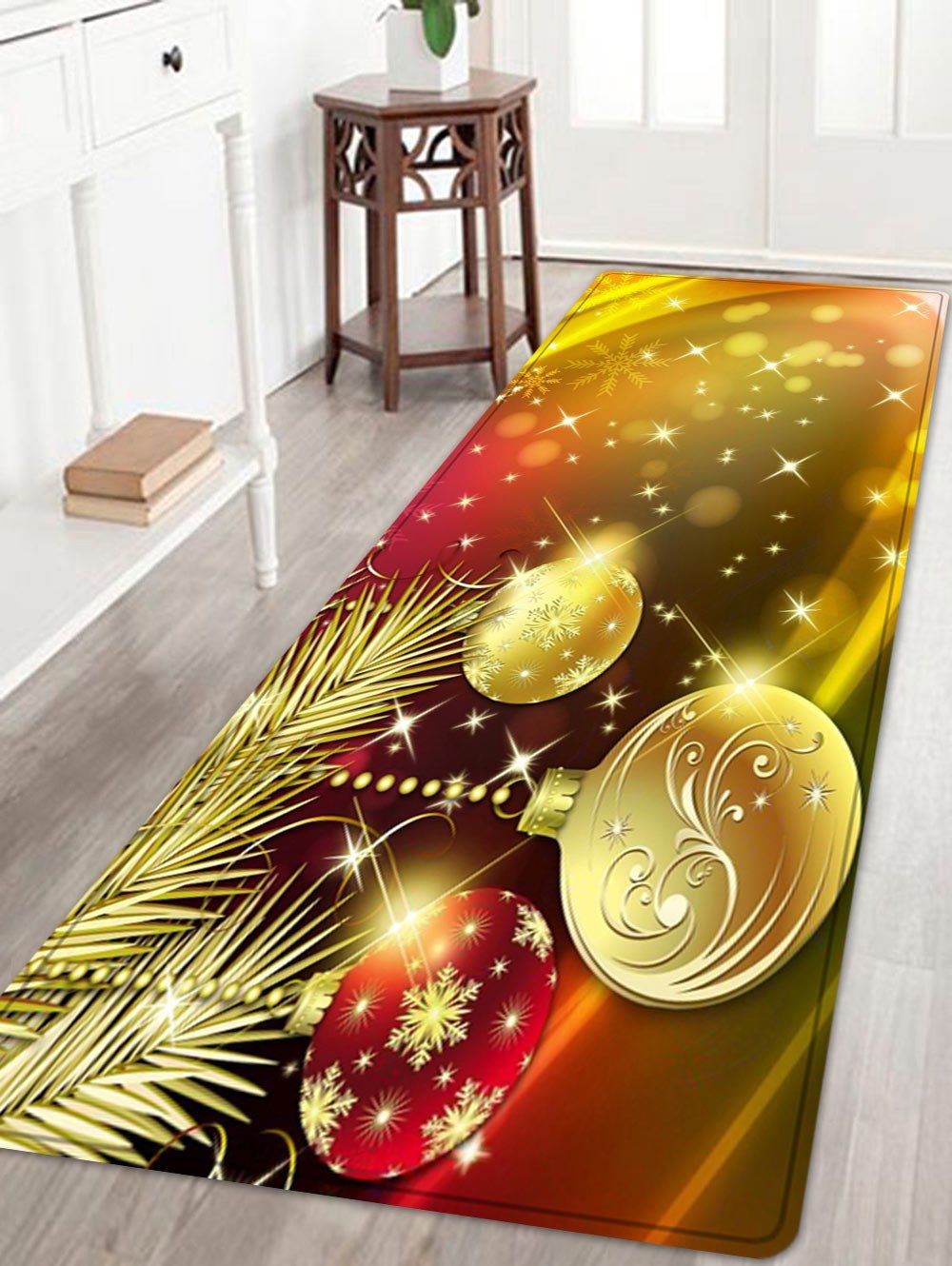 

Christmas Balls Snowflake Pattern Anti-skid Water Absorption Area Rug, Golden