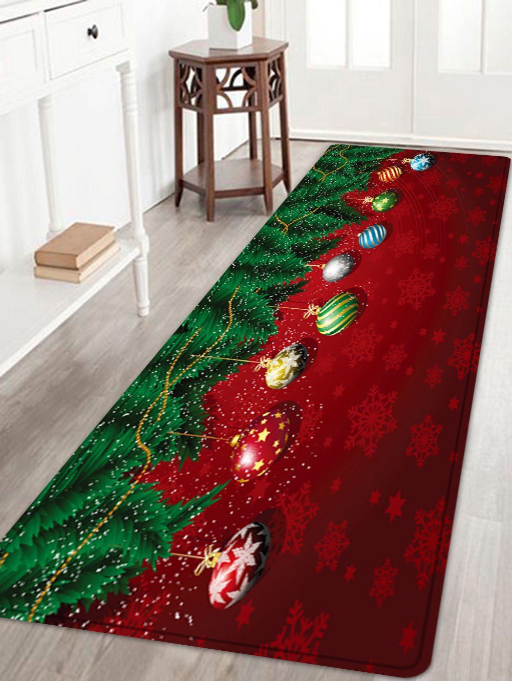 

Christmas Pine Baubles Pattern Anti-skid Water Absorption Area Rug, Deep red