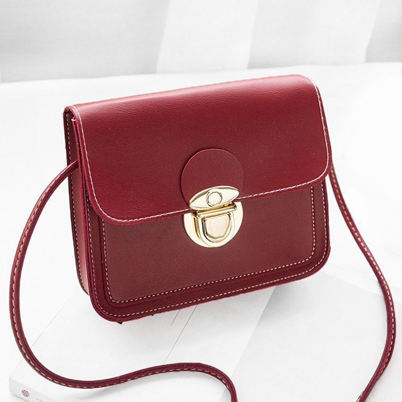 

Faux Leather Stitching Crossbody Bag, Red