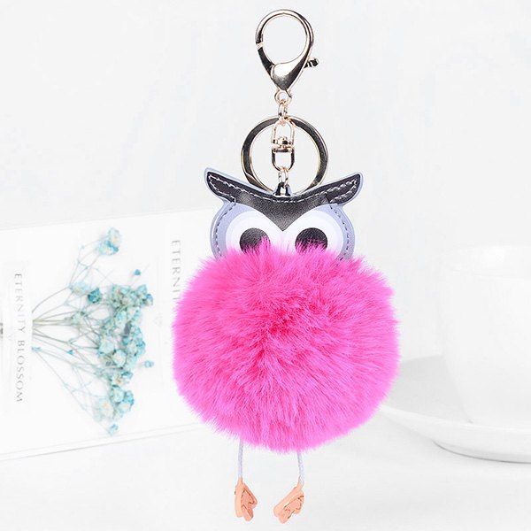

Faux Leather Fur Ball Owl Keychain, Tutti frutti