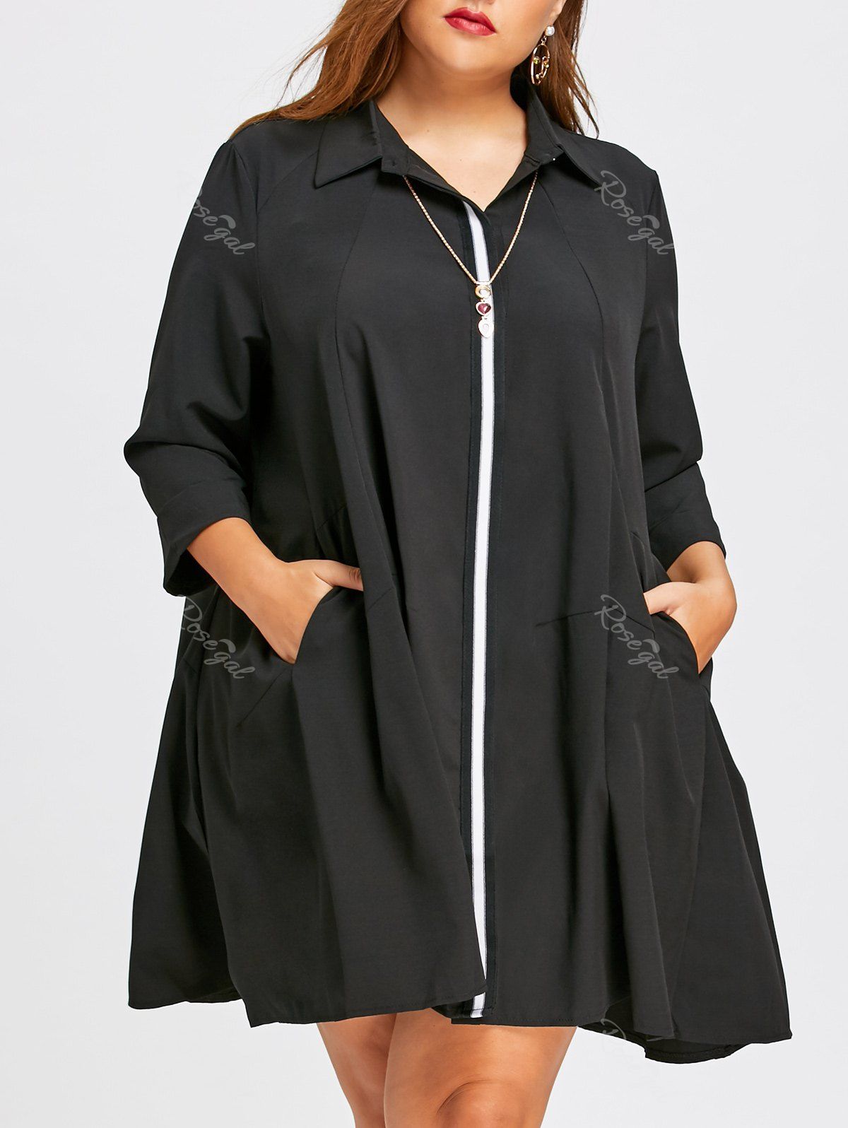 

Long Plus Size Color Block Blouse, Black