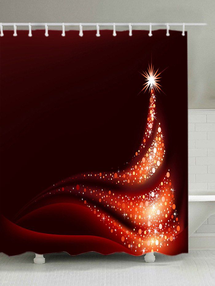 

Christmas Dot Tree Print Waterproof Bathroom Shower Curtain, Deep red