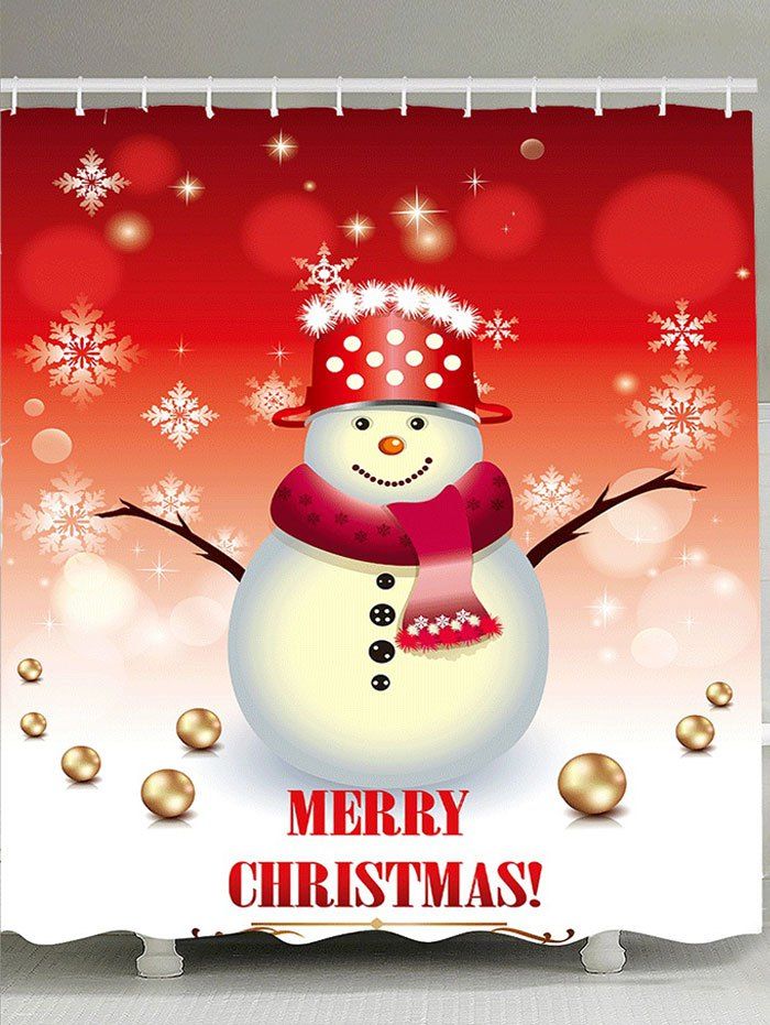 

Christmas Snowman Patterned Bath Curtain, Red and white