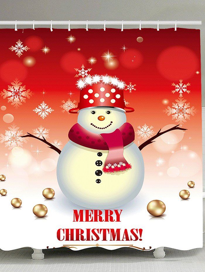 

Christmas Snowman Patterned Bath Curtain, Red and white