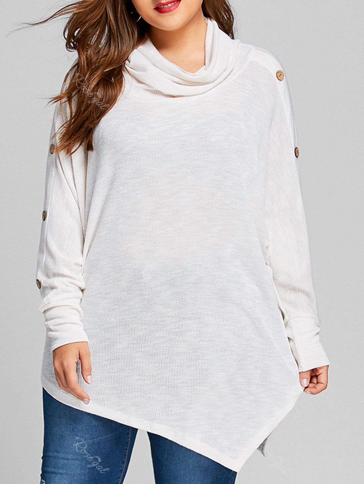 

Plus Size Asymmetrical Batwing Sleeve Knitwear, White
