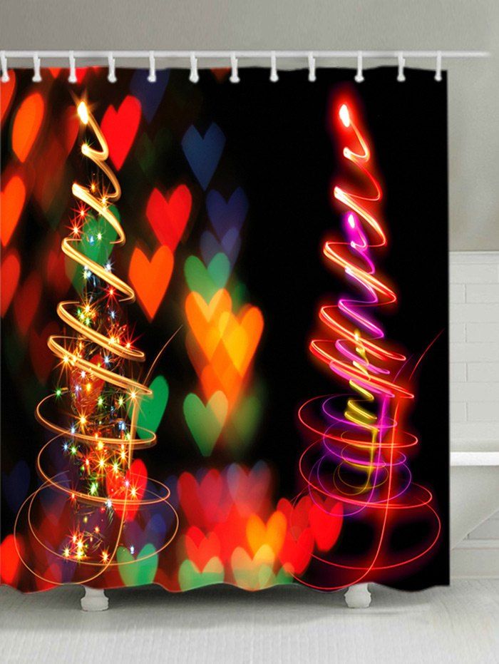 

Christmas Tree Hearts Print Waterproof Bathroom Shower Curtain, Colormix