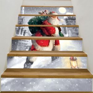 

Santa Claus Walking In the Snow Print Stair Stickers, Red/white