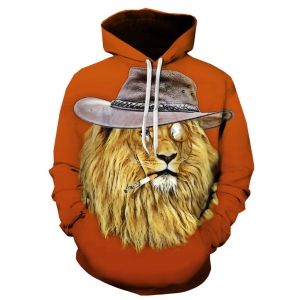 

3D Hat Lion Print Pullover Hoodie, Colormix