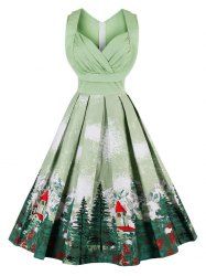Christmas Vintage Forest Print Ruched Pin Up Dress -  