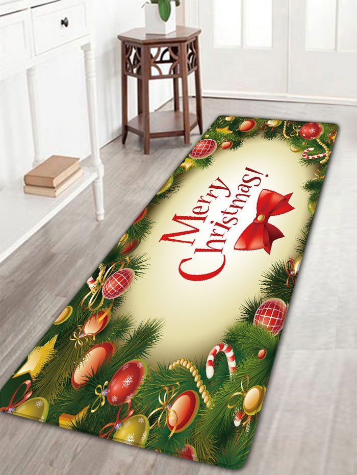 

Christmas Decorations Letter Print Antiskid Flannel Bath Rug, Green