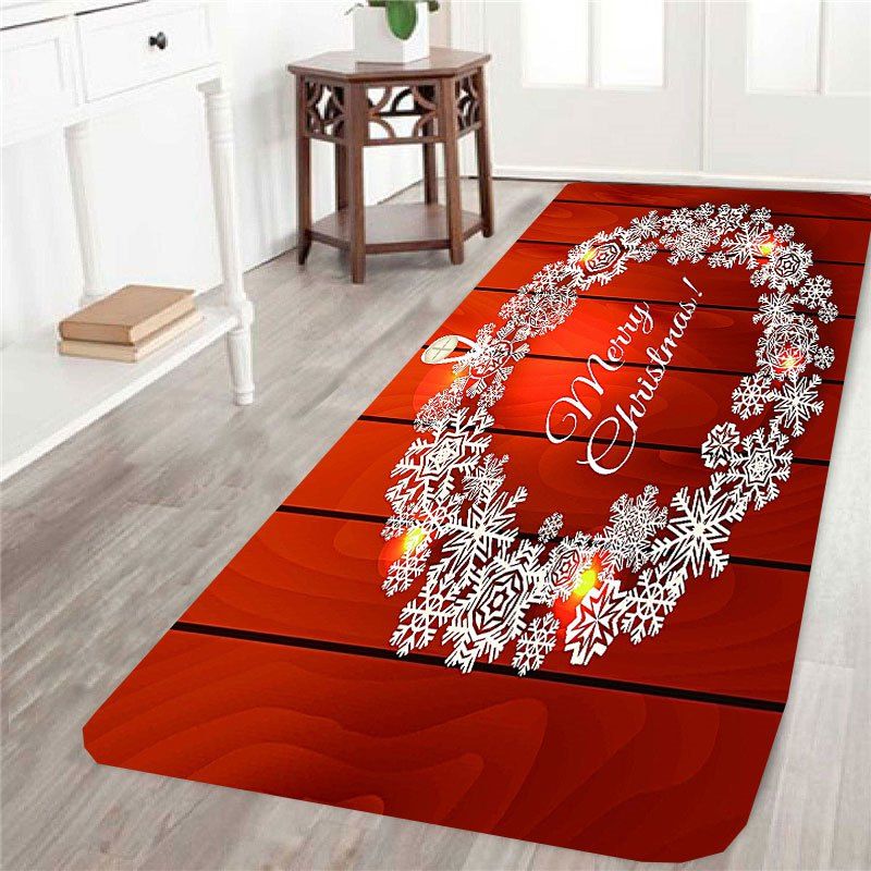 

Christmas Snowflake Wreath Pattern Skid Resistant Rug, Red