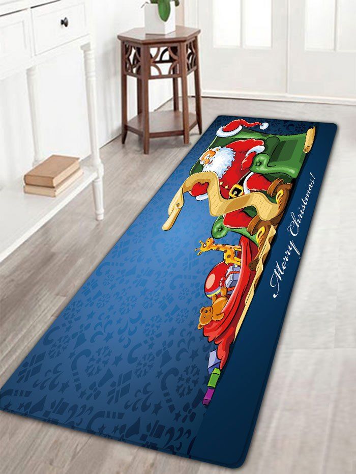 

Santa Claus Printed Christmas Flannel Nonslip Bath Mat, Blue