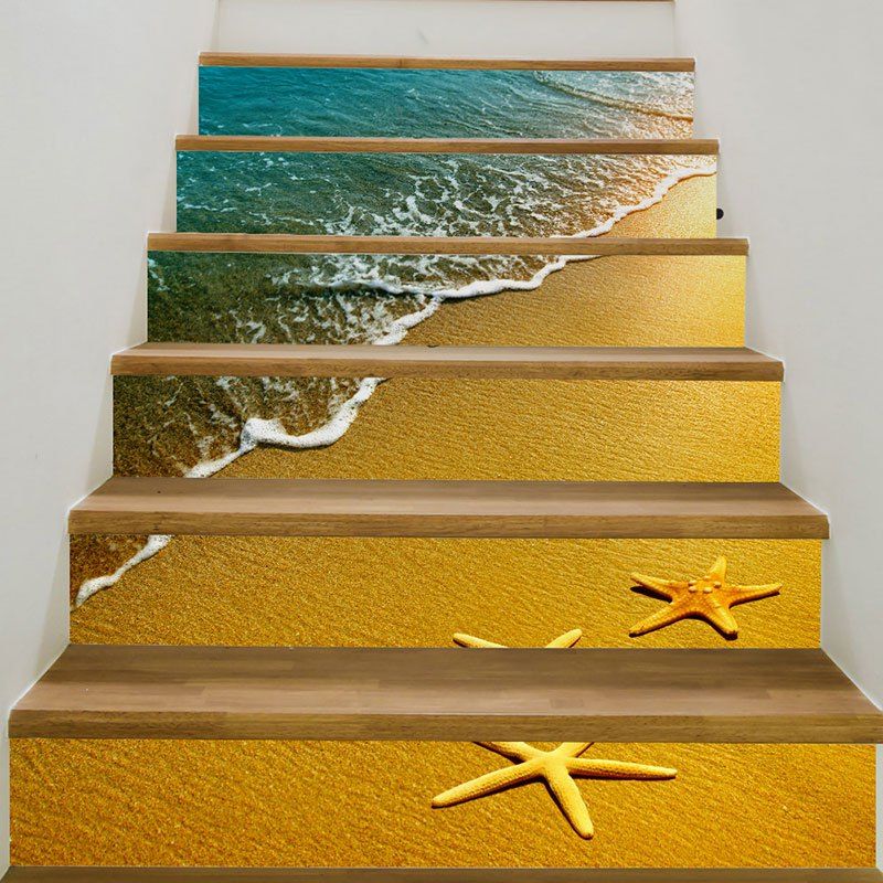 

Beach Waves Starfish Patterned 3D Stair Stickers, Ginger