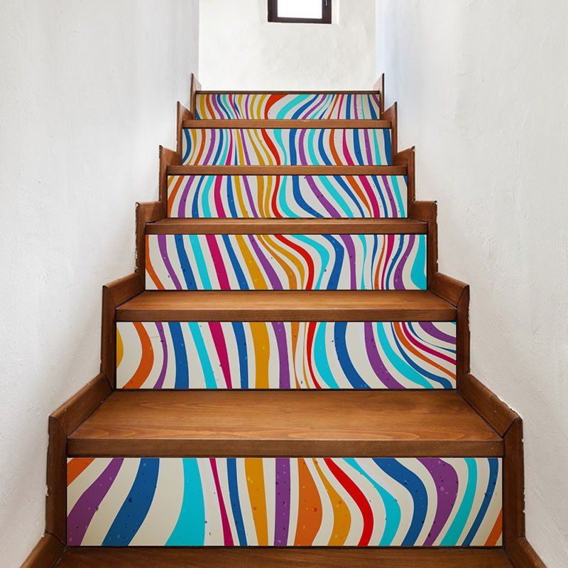 

6Pcs Colorful Zebra Stripes Pattern 3D Stairway Stickers
