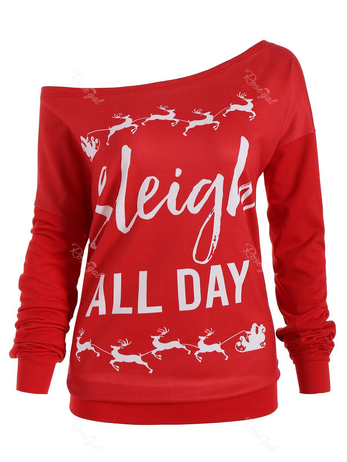 

Christmas Elk Plus Size Sleigh All Day Sweatshirt, Red