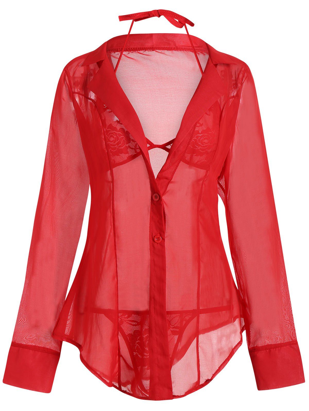 

See Through Sleepwear Shirt, Red