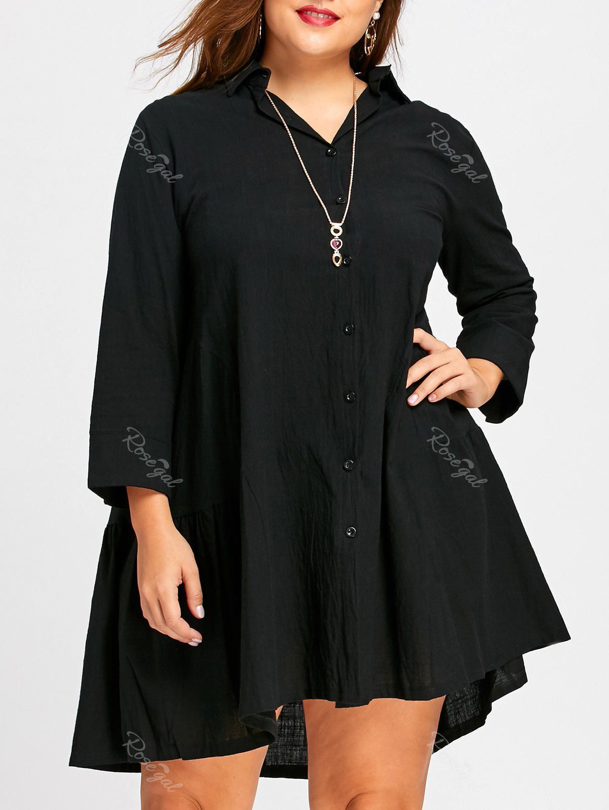 

Button Up Plus Size Flounce Shirt, Black