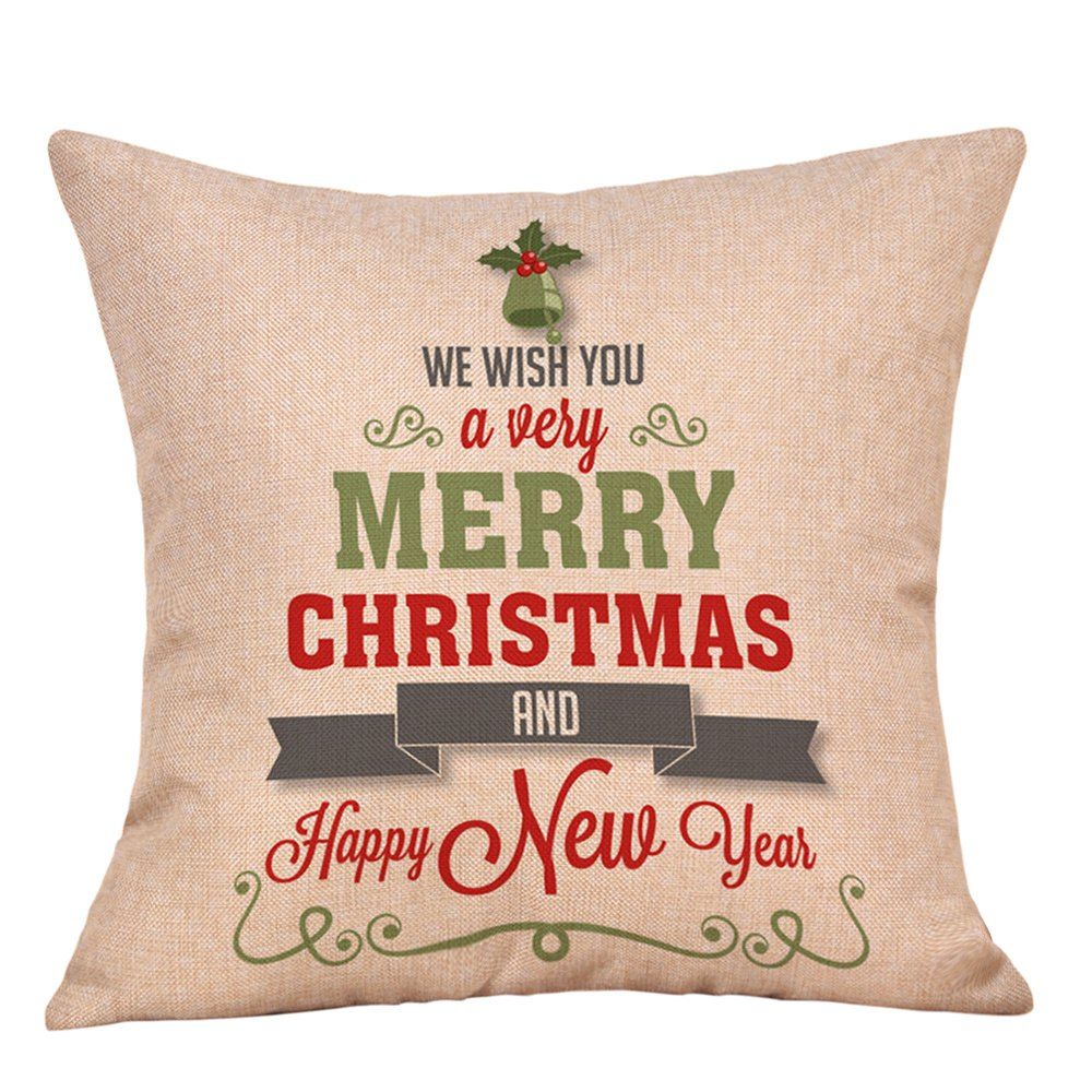 

Christmas Greetings Letters Print Decorative Linen Pillowcase, Colormix
