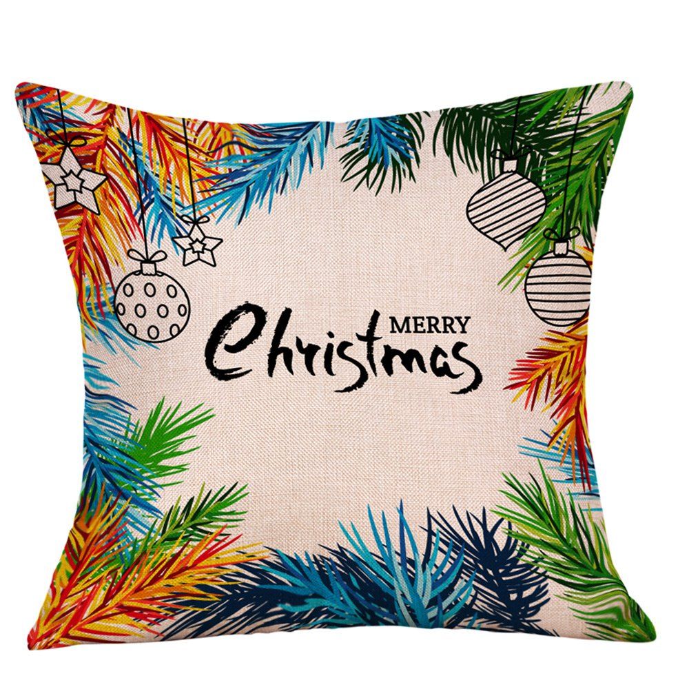 

Christmas Baubles Leaves Print Decorative Linen Pillowcase, Colormix