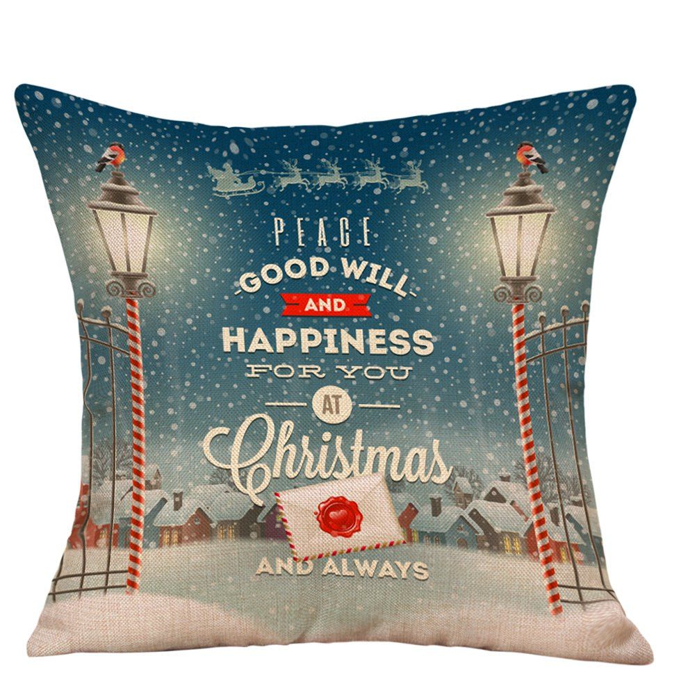 

Christmas Greetings Village Print Decorative Linen Pillowcase, Colormix