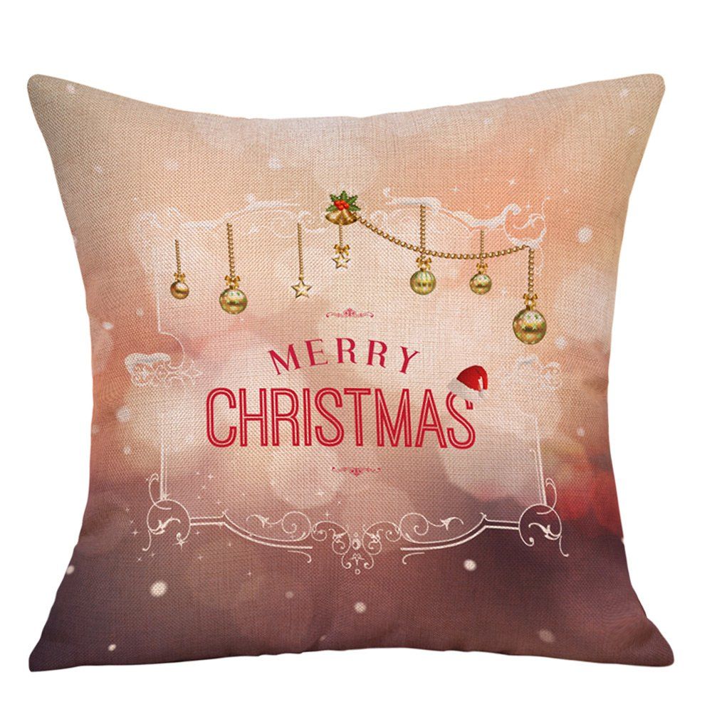 

Balls Merry Christmas Print Decorative Linen Pillowcase, Colormix