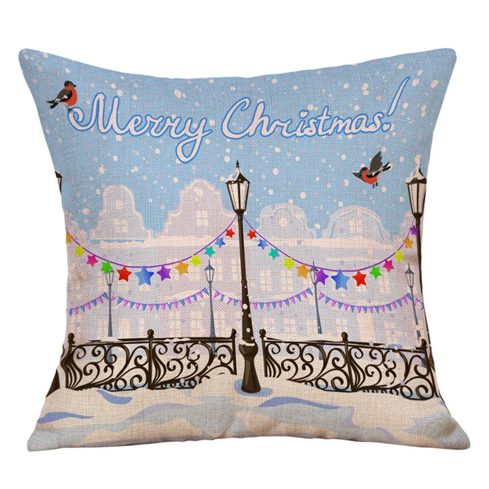 

Christmas Road Lamp Print Decorative Linen Pillowcase, Colormix