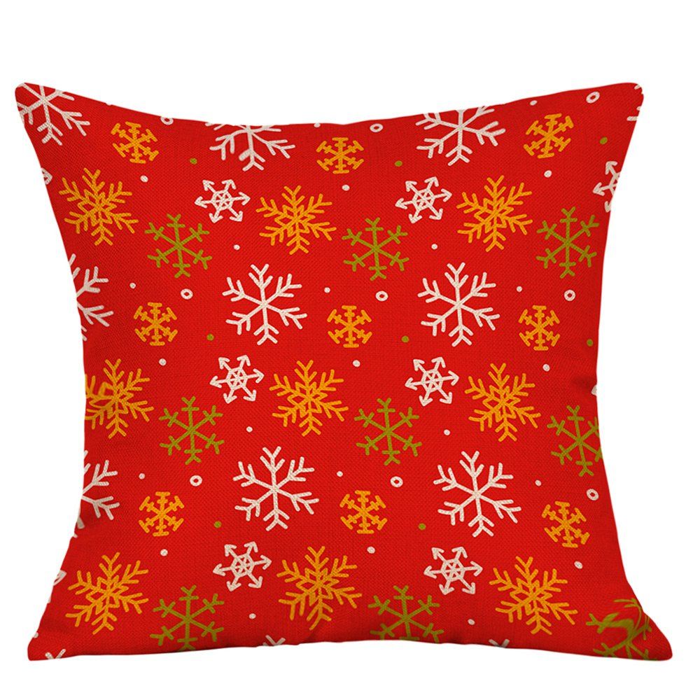 

Snowflakes Christmas Print Linen Decorative Pillowcase, Red