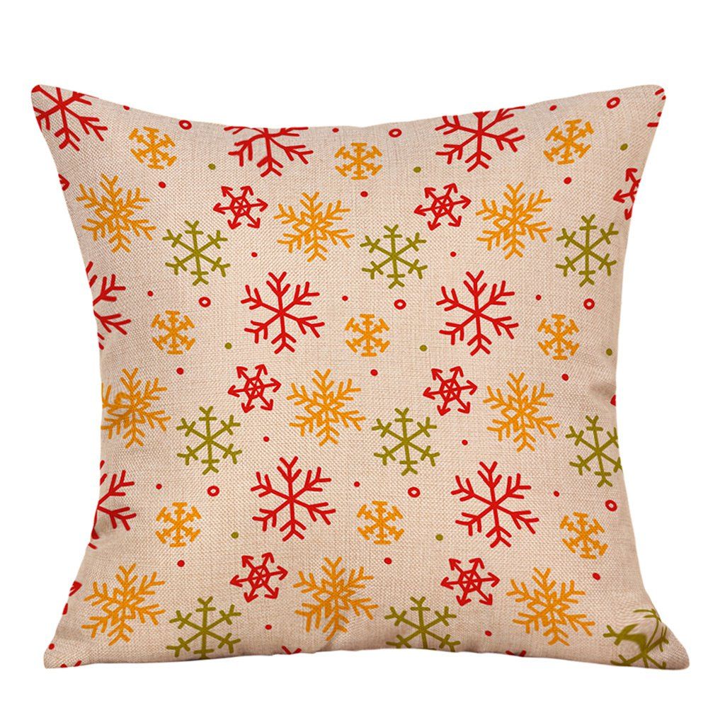 

Snowflakes Christmas Print Linen Decorative Pillowcase, Off-white