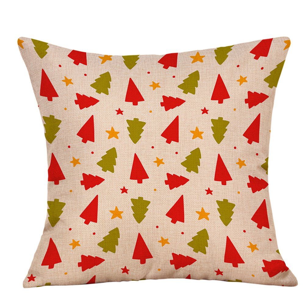

Christmas Cartoon Trees Stars Print Decorative Linen Pillowcase, Colormix