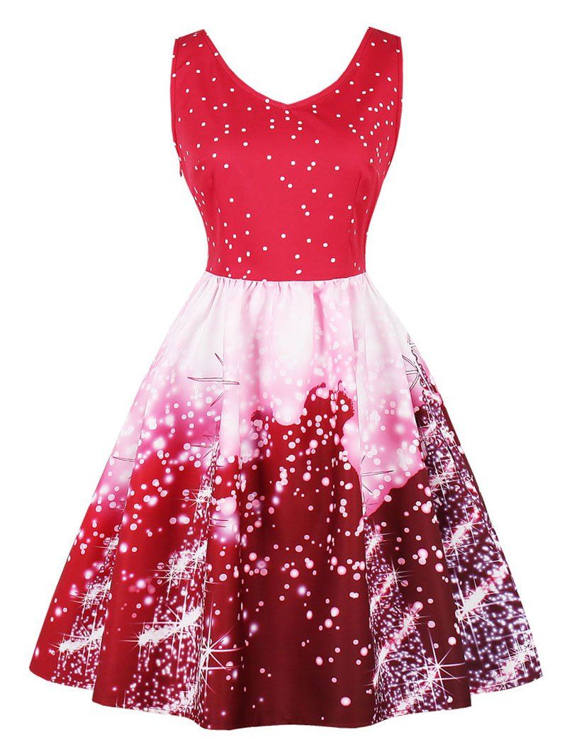 

Vintage Starry Sky Print Skater Christmas Dress, Red